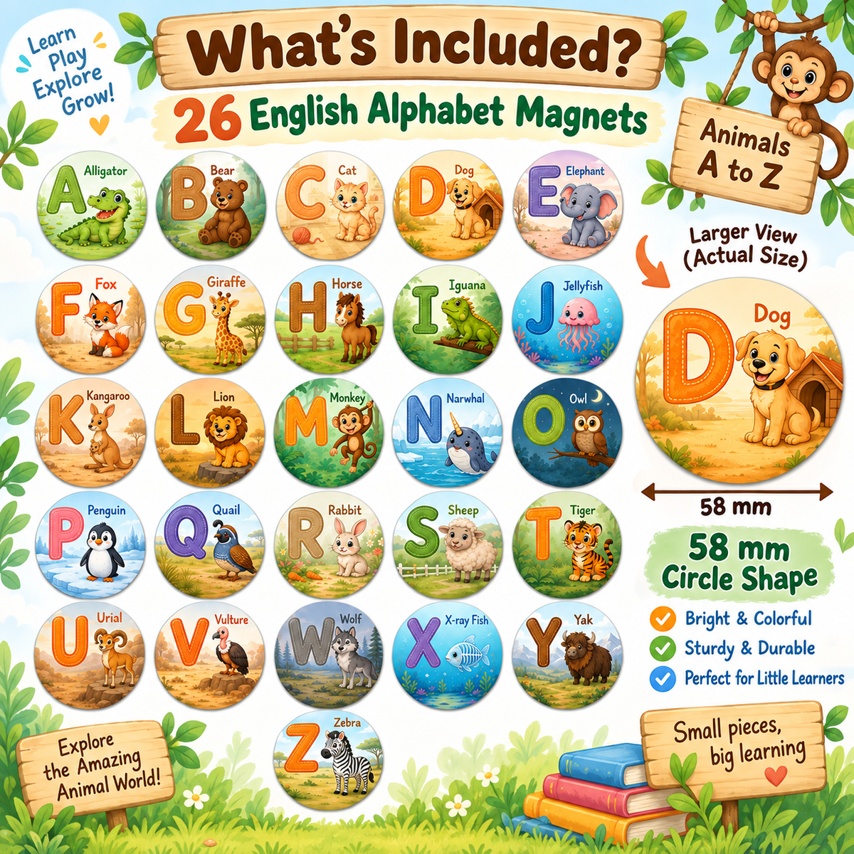 Fridge A B C Alphabet Magnet – 5.8 cm circle