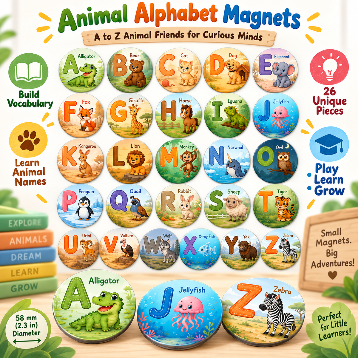 Fridge A B C Alphabet Magnet – 5.8 cm circle