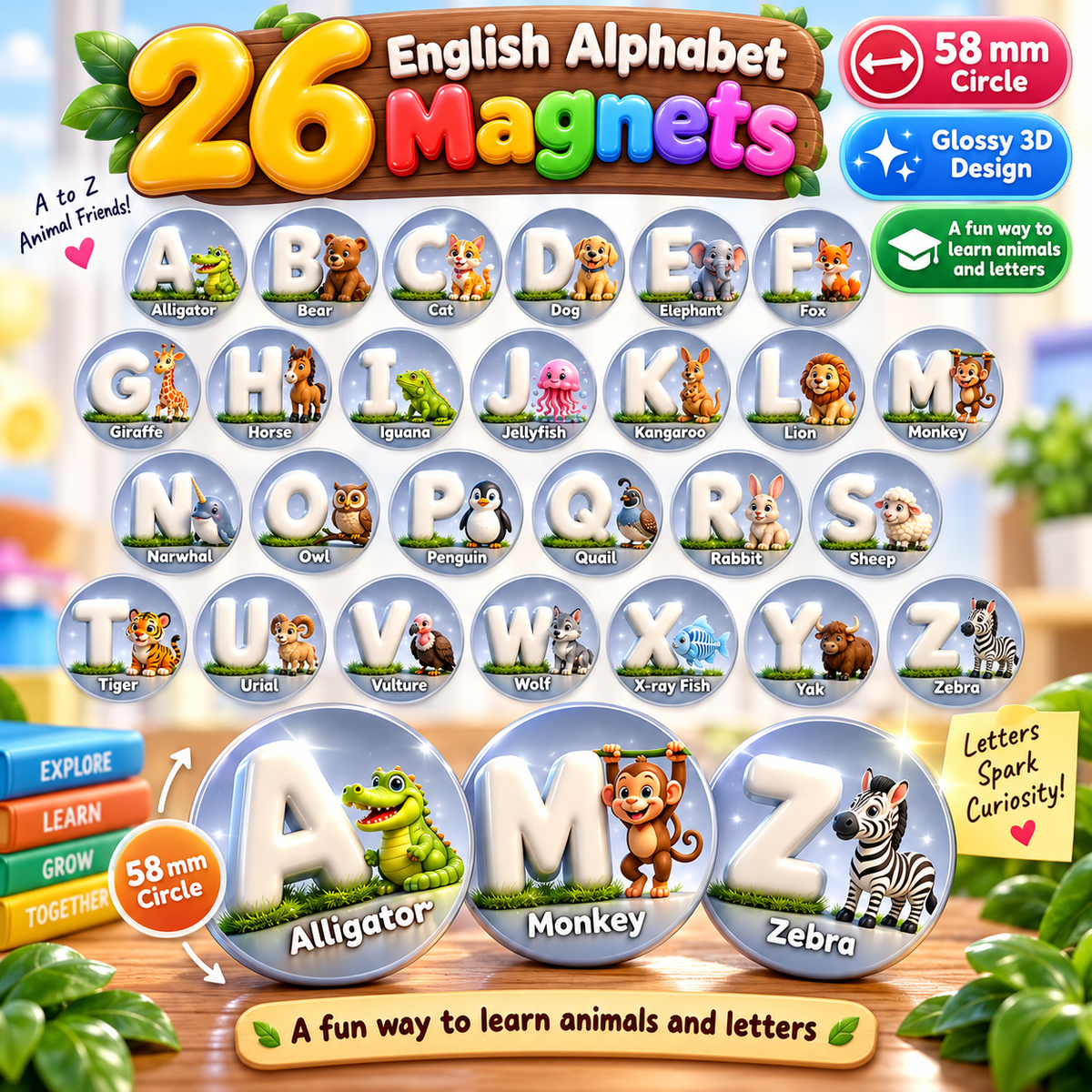 Fridge A B C Alphabet Magnet – 5.8 cm circle