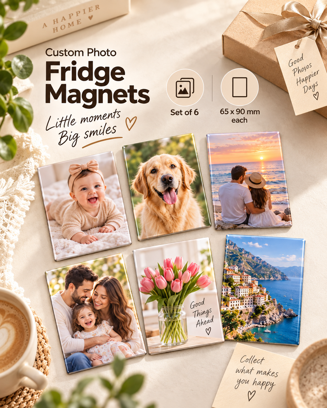 Fridge photo magnets, classic photo, 65 × 90 mm rectangle, set of 6