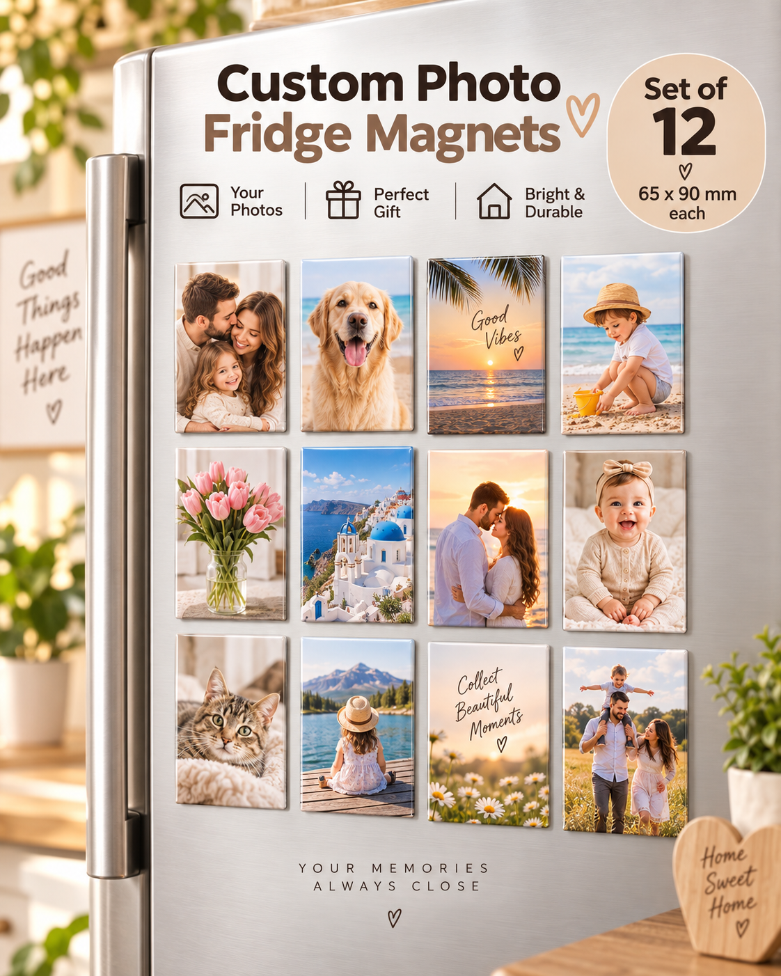 Fridge photo magnets, classic photo, 65 × 90 mm rectangle, set of 12