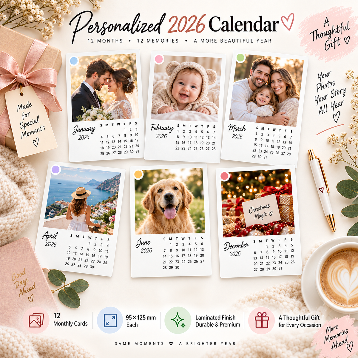 Custom Photo Calendar Magnets (Set of 12)