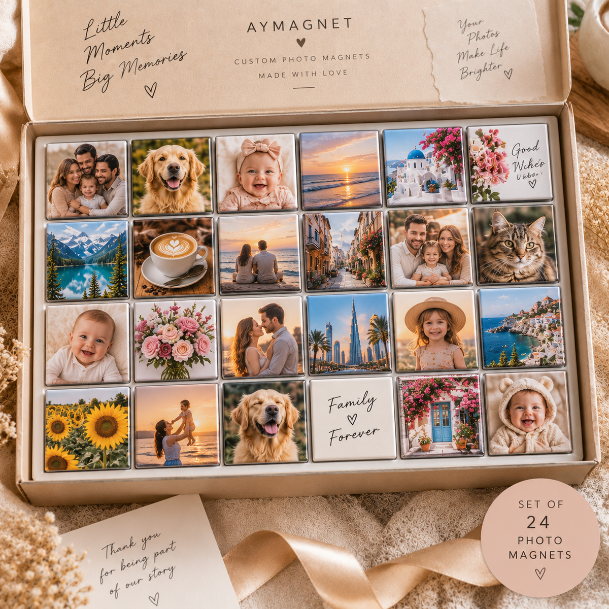 Fridge photo magnets, classic photo, 50 × 50 mm square, set of 24
